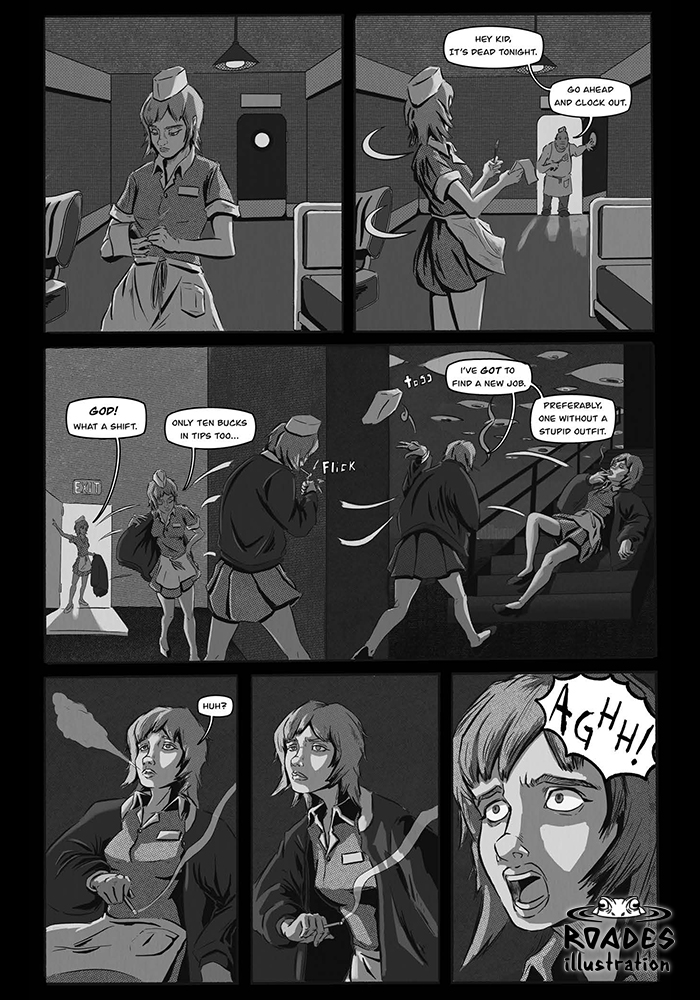 Page three of short horror, mystery, and sci-fi comic